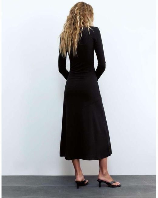 Pull&Bear Black Draped Midi Dress