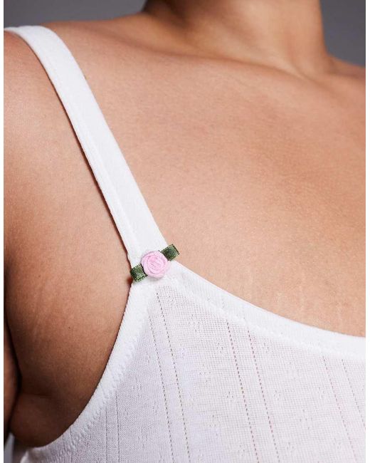 ASOS White Asos Design Curve Evie Pointelle Bralette With Rosebud Trim