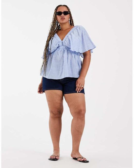 Vero Moda Blue Short Sleeve V-neck Top