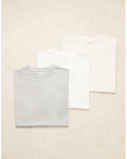 ASOS – 3er-pack basic-t-shirts in Natural für Herren