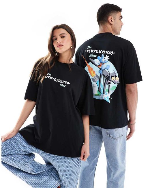 Camiseta Negra Extragrande Con Estampado De "Itchy And Scratchy" De "Los Simpson" De ASOS de color Black