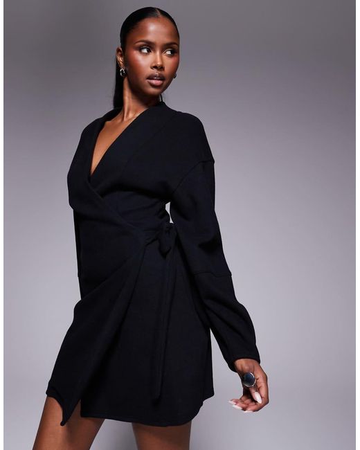 ASOS Blue Supersoft Long Sleeve Wrap Tie Front Mini Dress