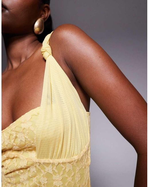 ASOS Yellow Cami Lace Maxi Dress With Overlaid Mesh Strap Detail