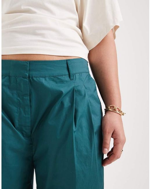 ASOS Blue Asos Design Curve Wide Leg Trousers With Turn Up