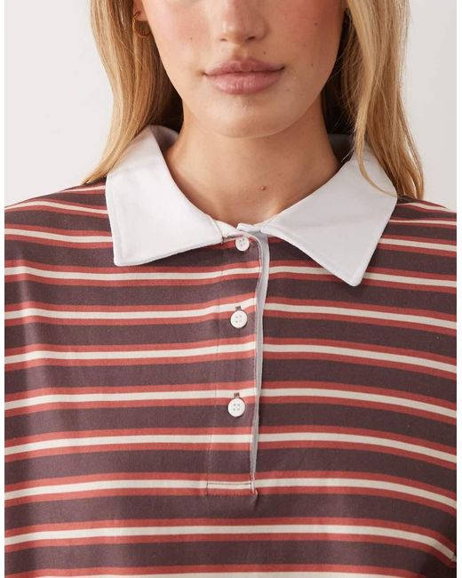 ASOS Brown Long Sleeve Boxy Rugby Polo Top