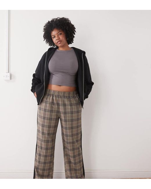Noisy May Brown Wide Leg Trouser With Side Stripe