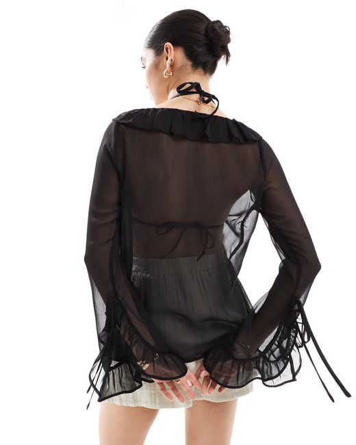Miss Selfridge Black Beach Chiffon Tie Front Cover Up
