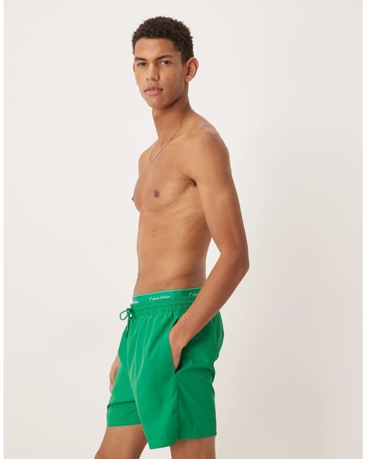 Calvin Klein Green Logo Waistband Drawstring Swim Shorts for men