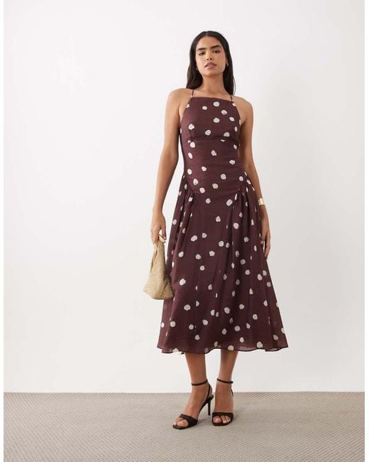 Nobody's Child Brown Hartley Chiffon High Square Neck Pleated Hip Cami Midi Dress