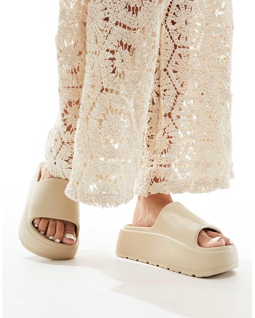 Asos Design Wide Fit White Freedom Cleated Flatform Slider