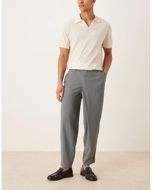 ASOS Gray Oversize Tapered Smart Trousers With Wrap Front for men