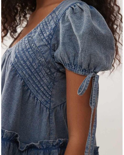 Reclaimed Vintage Blue Denim Smock Dress With Pintuck And Seam Details