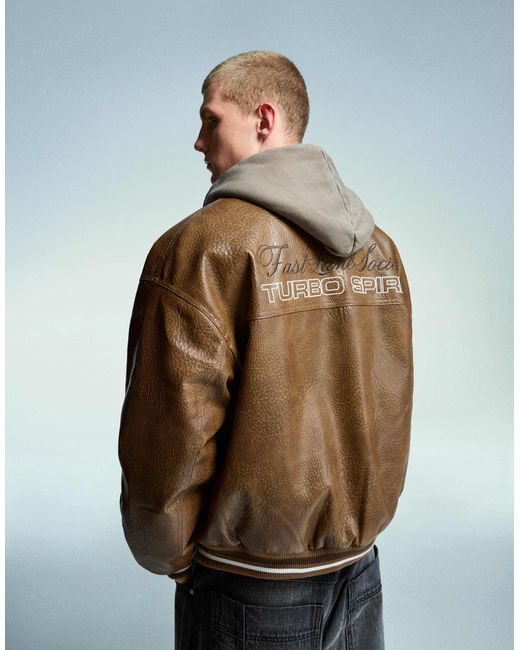 Veste en similicuir avec broderies - camel Bershka pour homme en coloris Natural