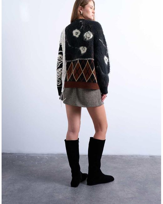 TOPSHOP Black Knitted Mixed Pattern Patchwork Jumper