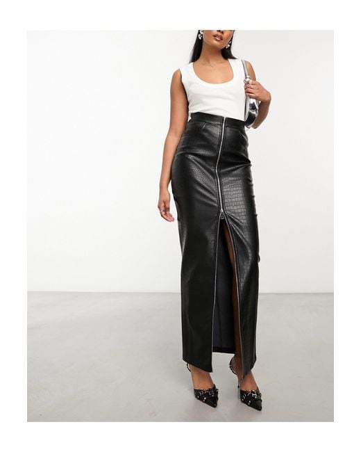 SIMMI Black Simmi Zip Detail Leather Look Maxi Skirt