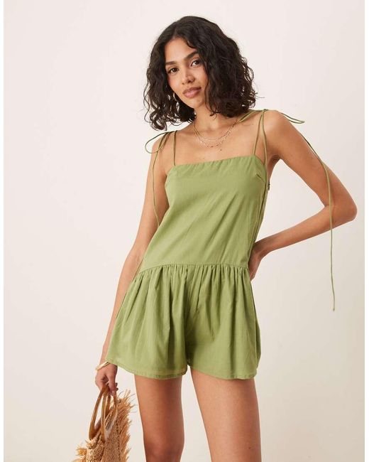 ASOS Green Skinny Strap Dropped Waist Full Skirt Playsuit