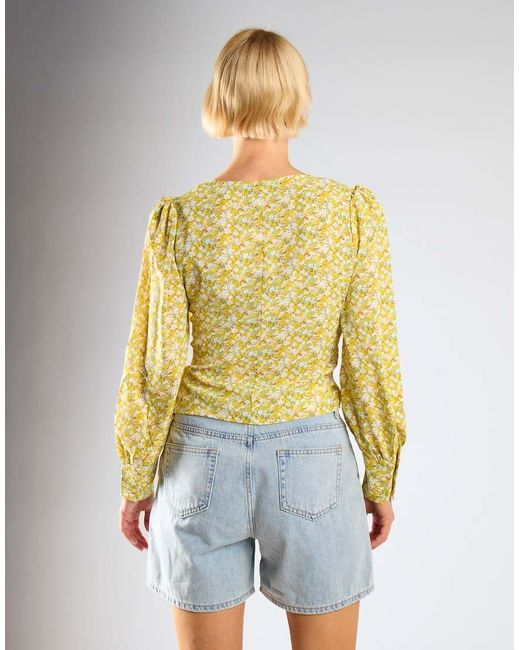 Glamorous Blue V-Neck Button Front Blouse