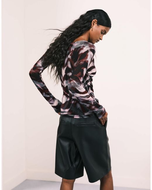 ASOS Natural – weiches strickoberteil mit seitlicher raffung und em print