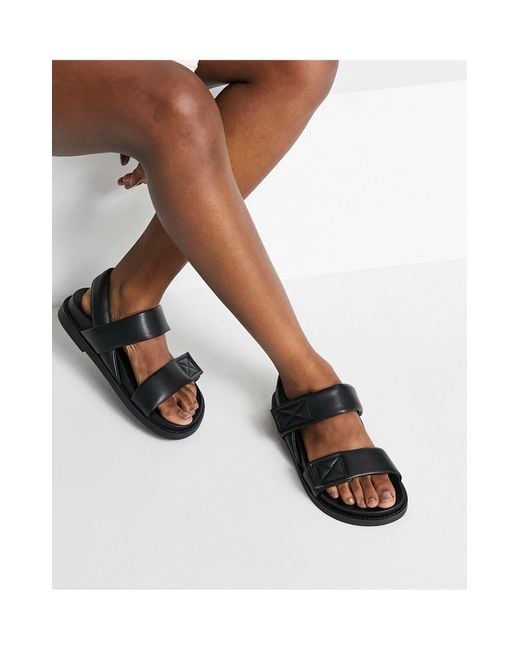 Monki Bebe Faux Leather Dad Sandals in Black - Lyst