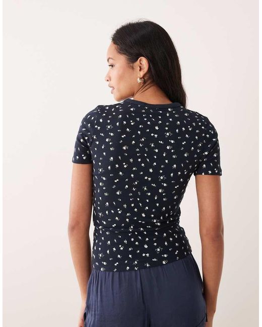 Jdy Blue Flower Print Ribbed T-shirt