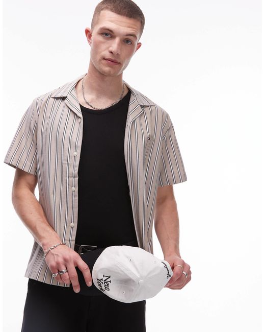 Chemise manches courtes en maille à rayures - beige Tommy Hilfiger pour homme en coloris Gray