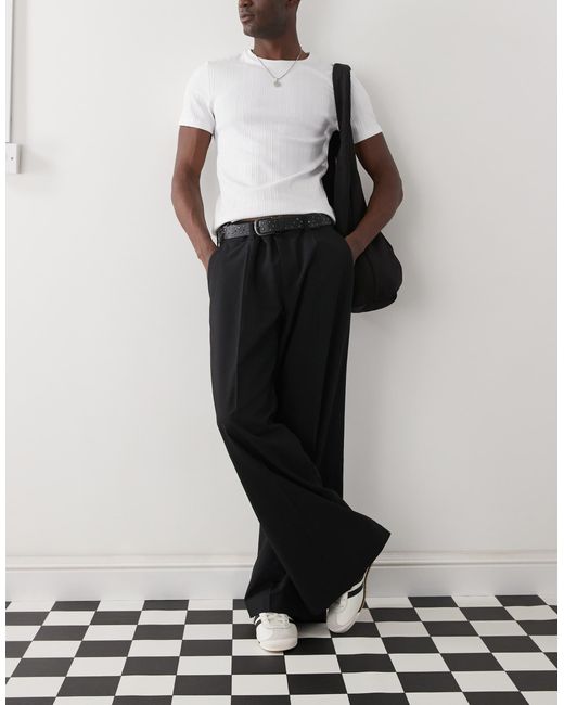 Weekday White Jimi Low Waist Baggy Fit Tailored Trousers for men