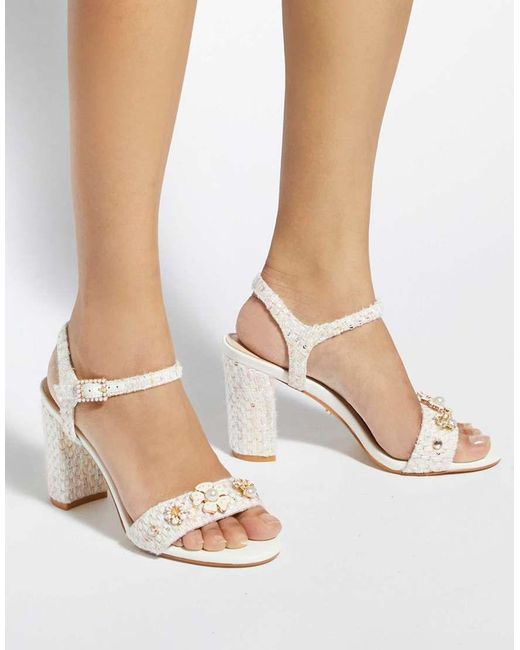 Dune White Mention Heeled Sandals