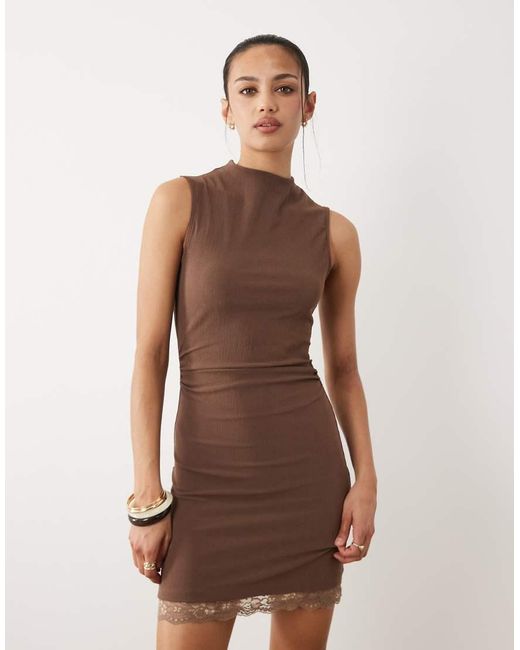ASOS Natural Sleeveless Lace Hem Mini Dress