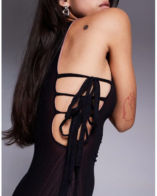 ASOS Blue Open Side Tied Maxi Dress With High Neck And Contrast Lining