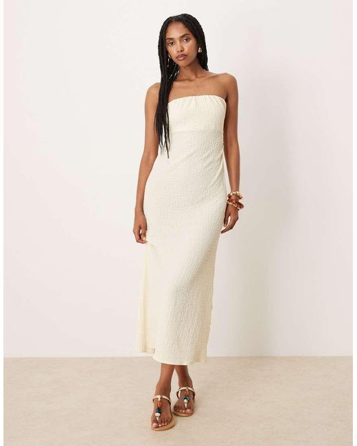 ASOS Natural Textured Bandeau Tie Back Midi Dress