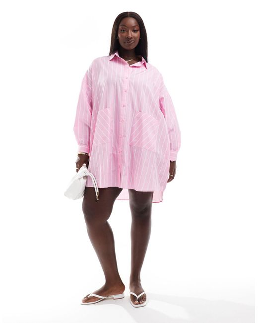 ASOS Pink Asos Design Curve Oversized Shirt Dress With Dropped Pockets