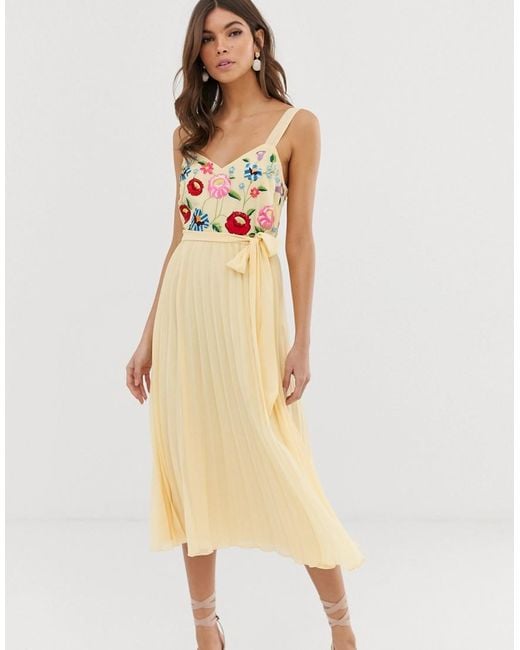 pleated cami midi dress