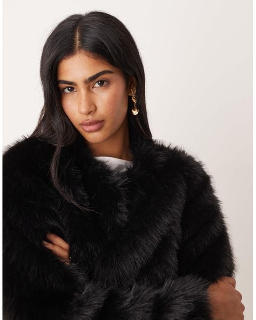 Threadbare Black Faux Fur Collarless Jacket