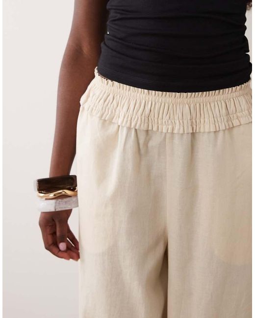 ASOS Natural Shirred Waist Linen Blend Pull On Trousers