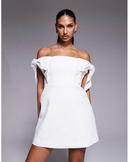 Forever New White Bridal Structured Off The Shoulder Bow Mini Dress
