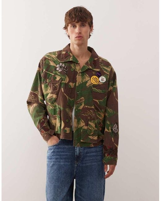 Deus Ex Machina Green Ahmisa Vintage Camo Jacket With Placement Embroidery And Pins for men