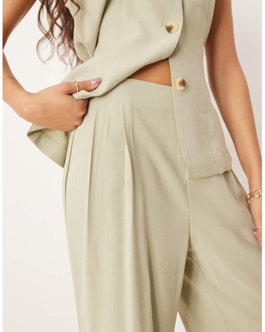 Pantalon habillé d'ensemble à taille haute - sauge Vila en coloris Natural