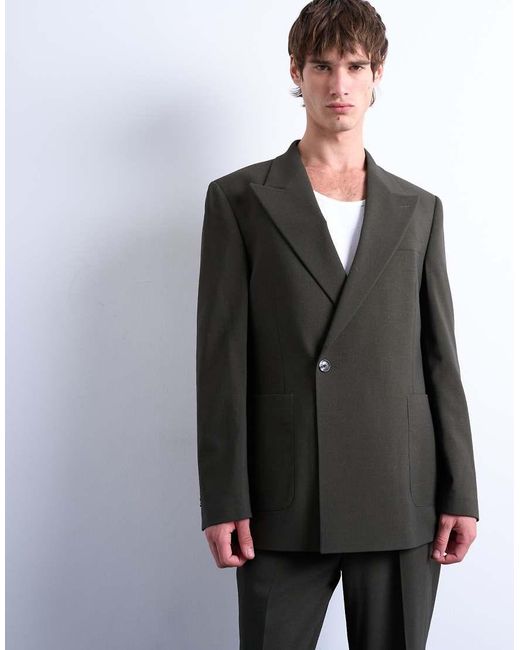 Topman Ruimvallend Colbert Met Wollook in het Gray voor heren