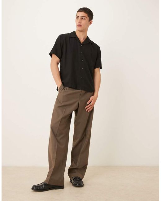 Abercrombie & Fitch Black Textured Linen Collar Detail Short Sleeve Shirt for men
