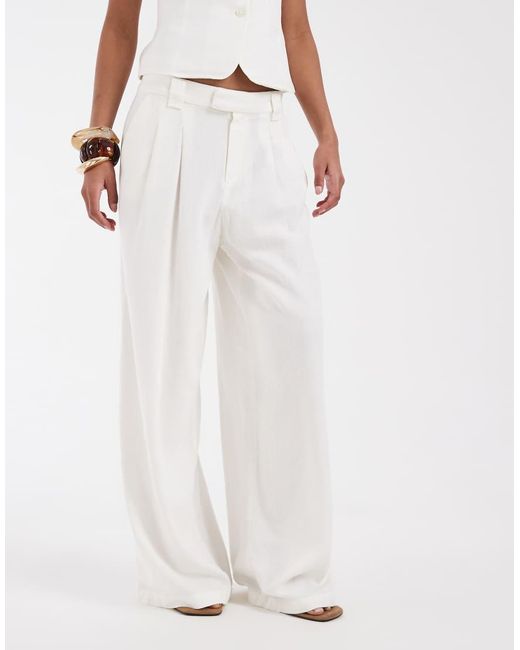 ONLY White Linen Blend Tailored Wide Leg Trousers Co-Ord