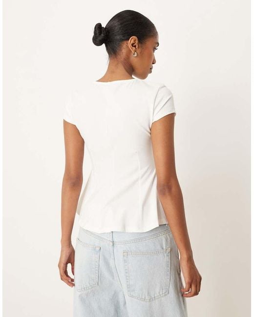Gina Tricot White Short Sleeve Jersey Peplum Top