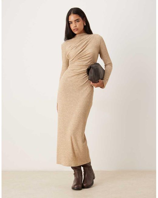 ASOS Natural Ribbed Drape Maxi Dress