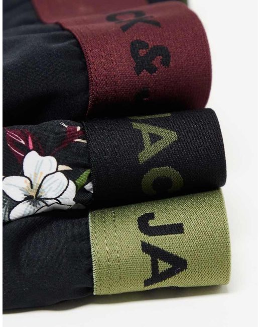 Pack De 3 Calzoncillos Negros Lisos Y Con Estampado Floral De Jack & Jones de hombre de color Blue