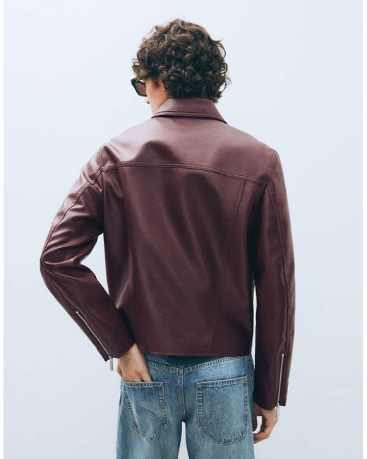 Bershka Brown Boxy Faux Leather Jacket for men