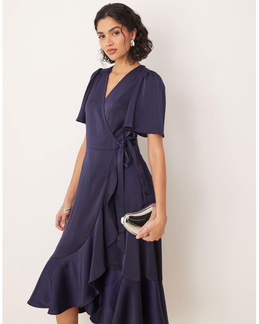 Robe portefeuille mi-longue en satin Y.A.S en coloris Blue