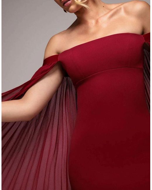 Goddiva Red Strapless Mini Dress With Pleated Chiffon Cape