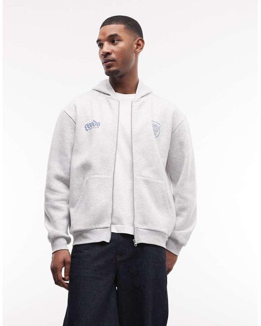 ASOS Gray Relaxed Zip-through With Text Print for men