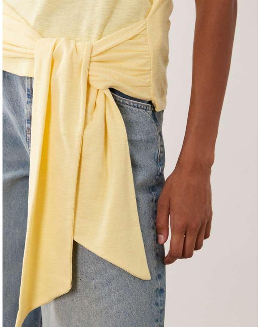 ASOS Natural Short Sleeve With Tie Detail Top