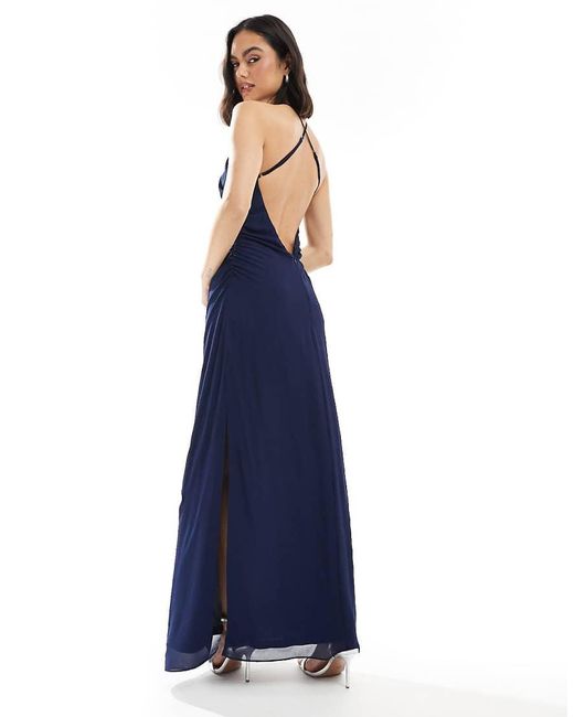 TFNC London Blue Bridesmaid Cross Front Maxi Dress With Cowl Back