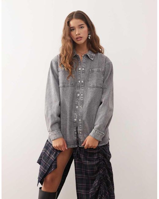 Noisy May Denim Shacket in het Gray